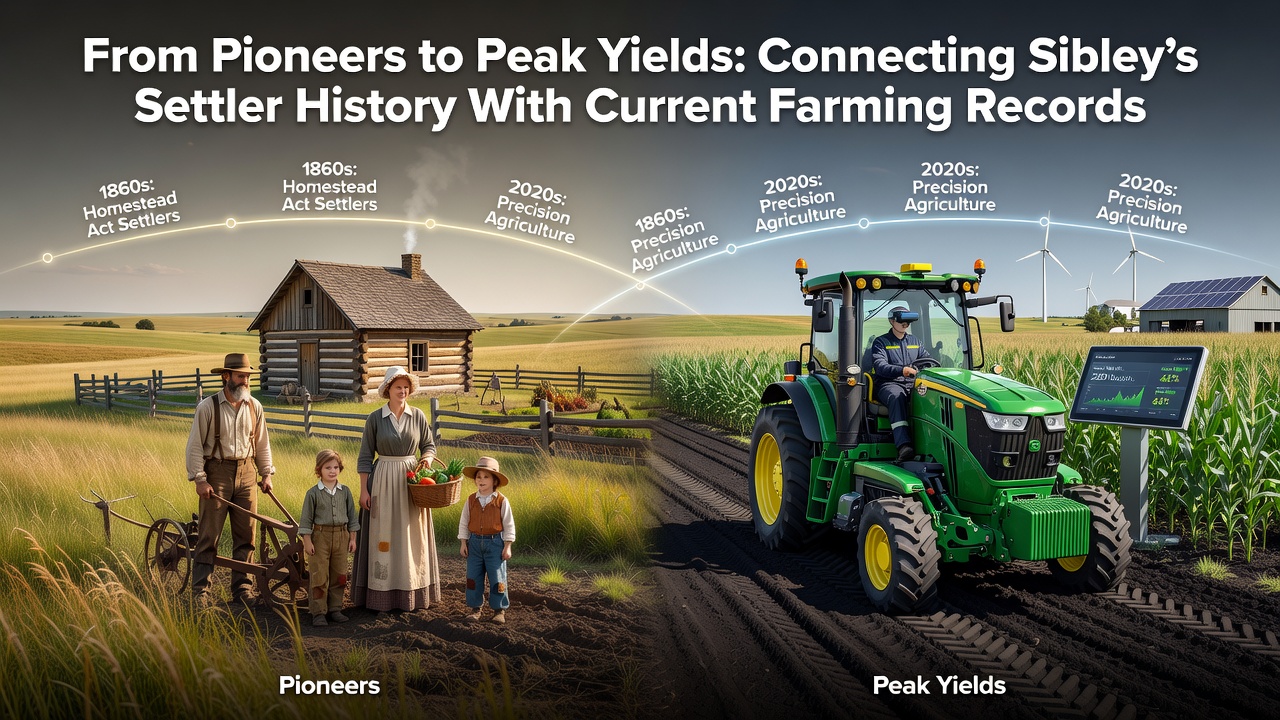 Modern Sibley farm equipment harvesting corn with yield monitors and data collection systems in operation